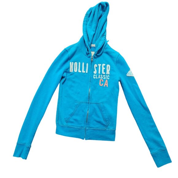 Hollister Women's Size S Blue Logo Graphic Full Zip Hoodie Pockets - Picture 12 of 14